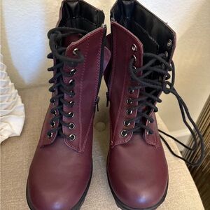 Soda Maroon Combat Boots